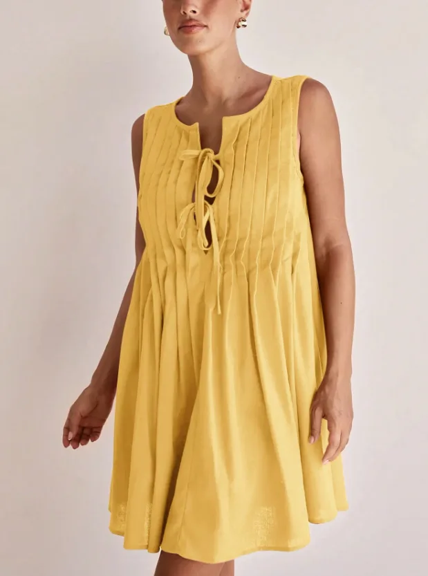 Yellow tie-front cotton swing dress