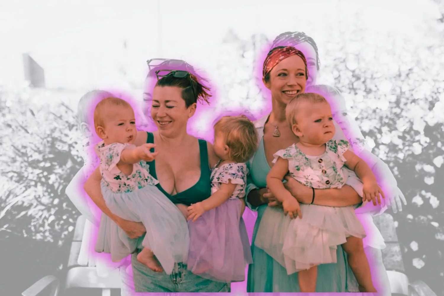 Triplet babies being held by their mothers Chelsea and Jess