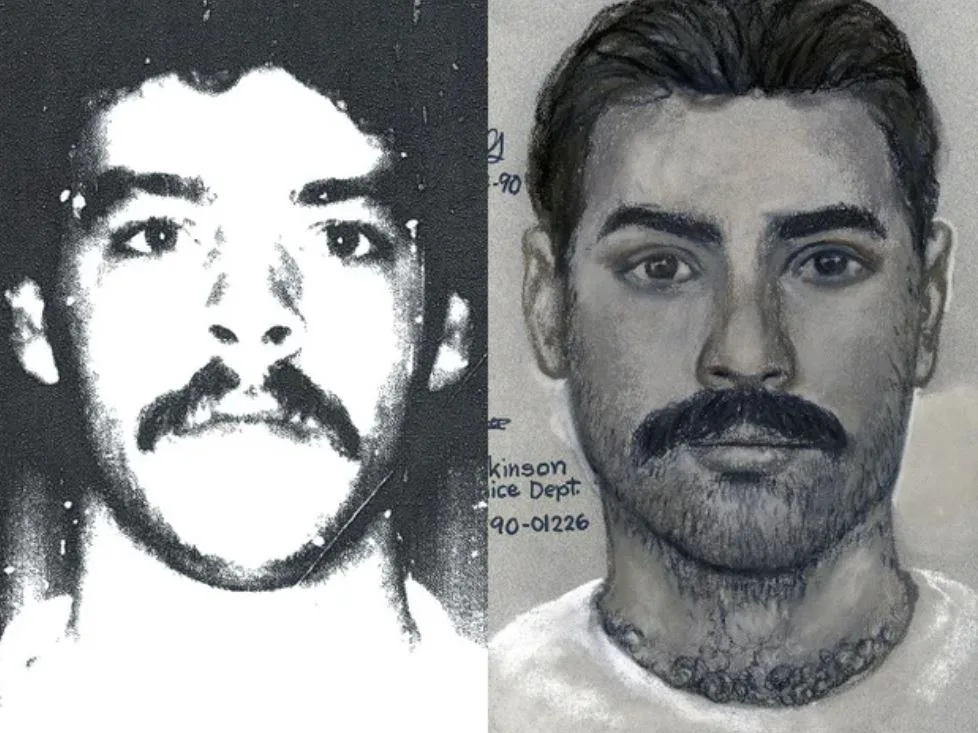 A police sketch (right) of the man who attacked Jennifer and an identifying photo (left) of Dennis Earl Bradford. (Credit: Dickinson Police)