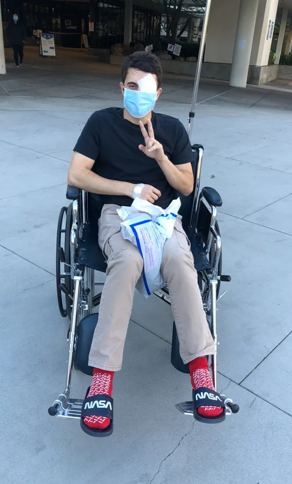 Image of man sitting in wheelchair after firework accident
