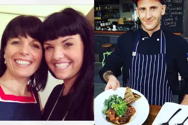 Image on left - Mother and daughter before stabbing attack Image on right - Chef fiance