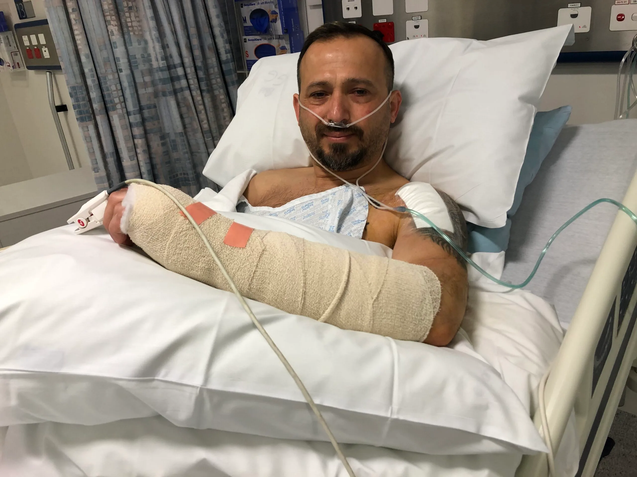 Image of attack victim recovering in hospital