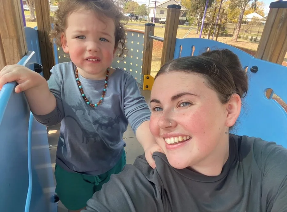 Tayla (right) with Koa (left) who is now aged two