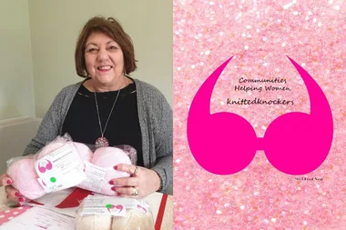 Knitted Knockers' Cheryl and the logo