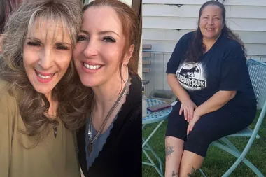 Renee Gaughan (pictured left and centre) transformed her life after being rejected as her mum's kidney donor