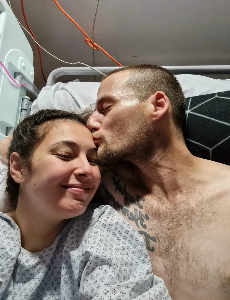 Kendra and Corey hospital bed