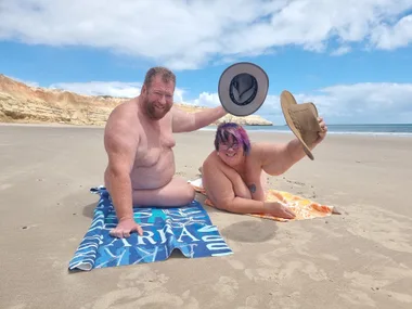 Barra and Shazz both nude on Maslin Beach
