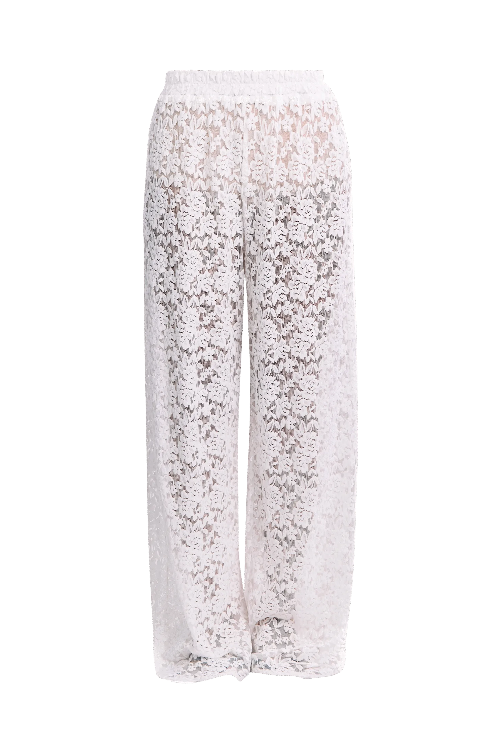 White long relaxed pants made of lace