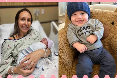 L: Carina in hospital with her boy Banks R: Baby Banks