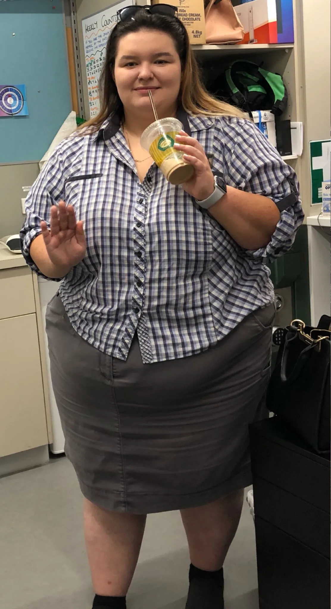woman in long skirt nd work outfit 