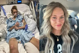 Image on left - woman recovering in hospital Image on right - woman with blond hair