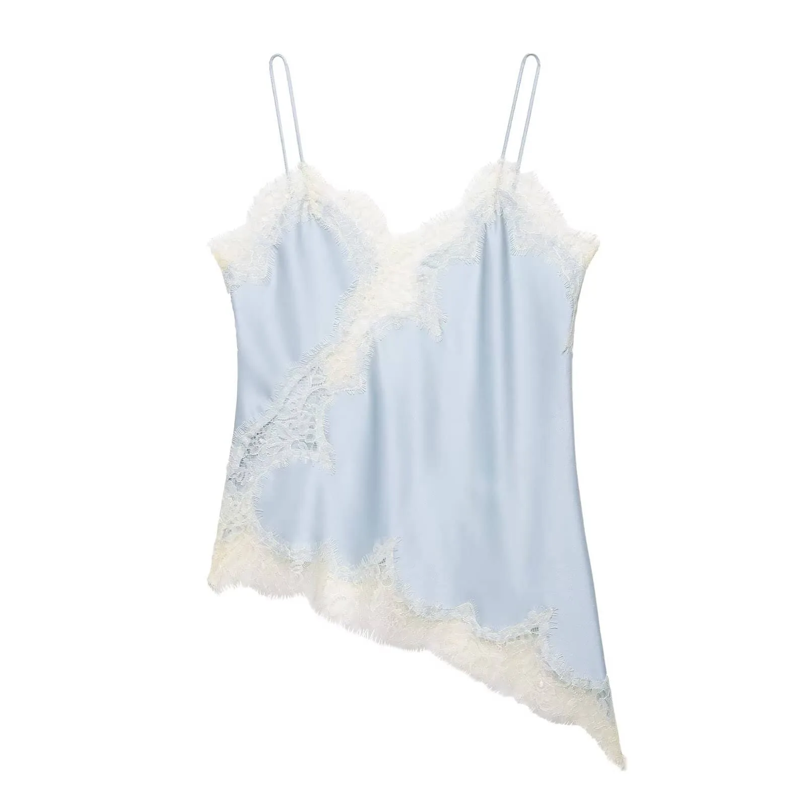 Light blue satin camisole with white detailing