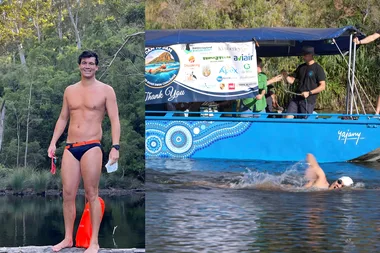 Andy swam in river filled with 5500 crocs!