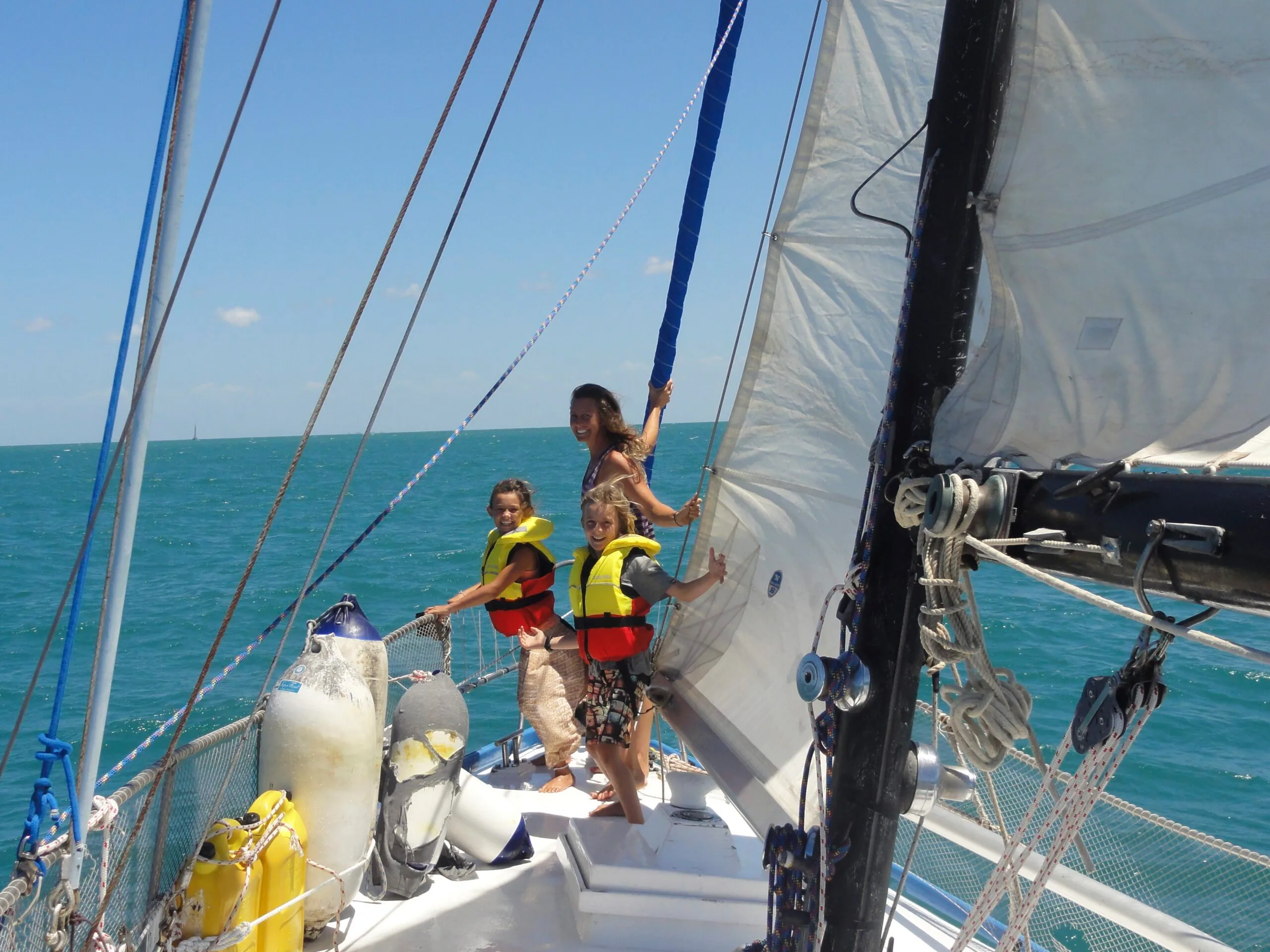 family on boat