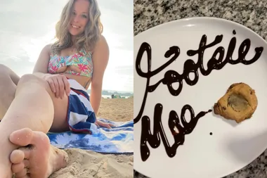 Left image - Woman sitting on the beach Right image - Cookie dough