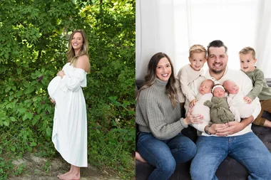 Left image - woman pregnant with tripletsRight image - family of seven