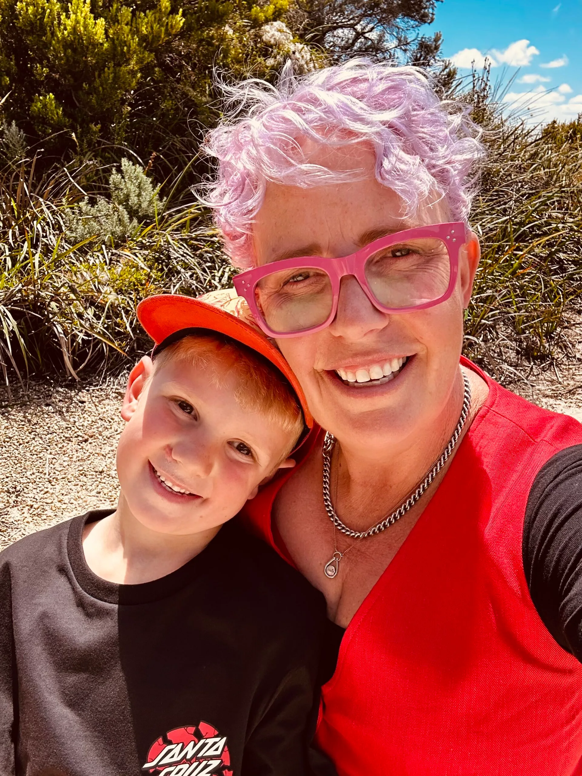 mother and son outside 