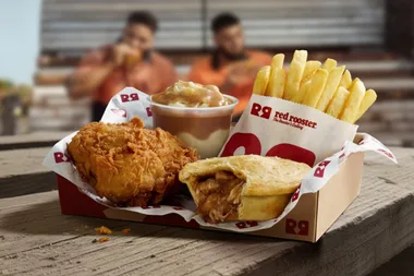 Flaky pastry, roast chook, hot chips, gravy…this $10 dinner is a winner