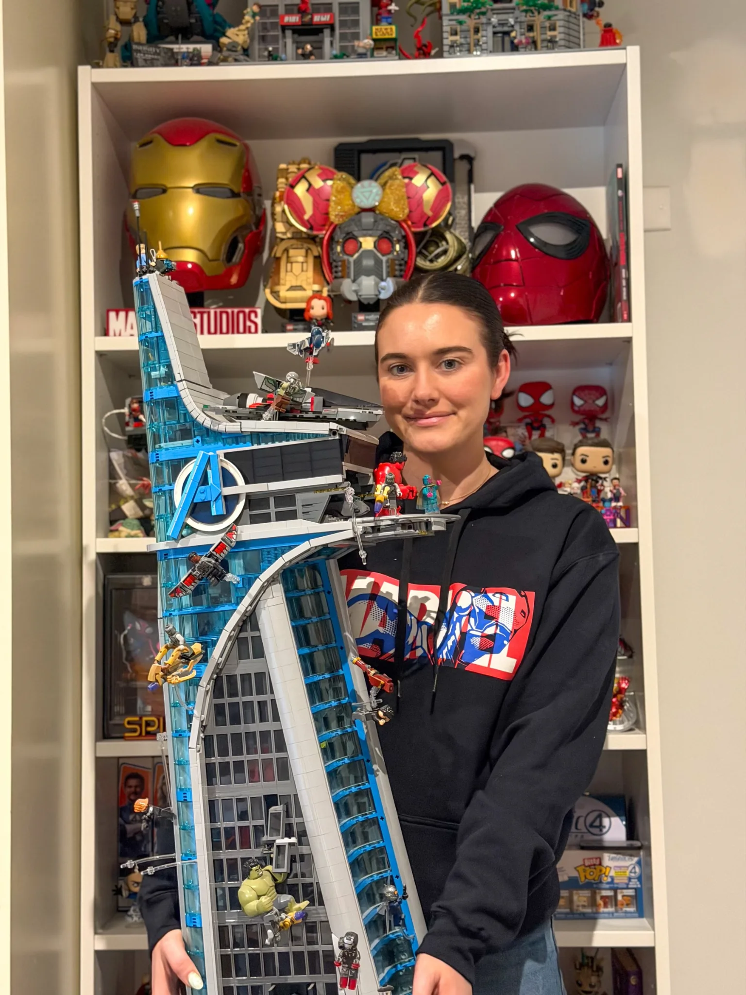 woman with her lego build