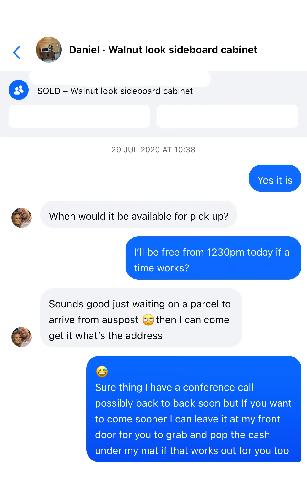 Photo of a text exchange.