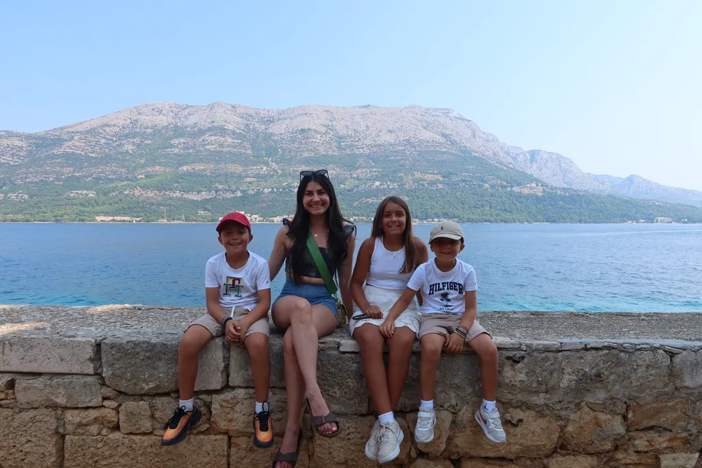 Image of family with Korcula old town view