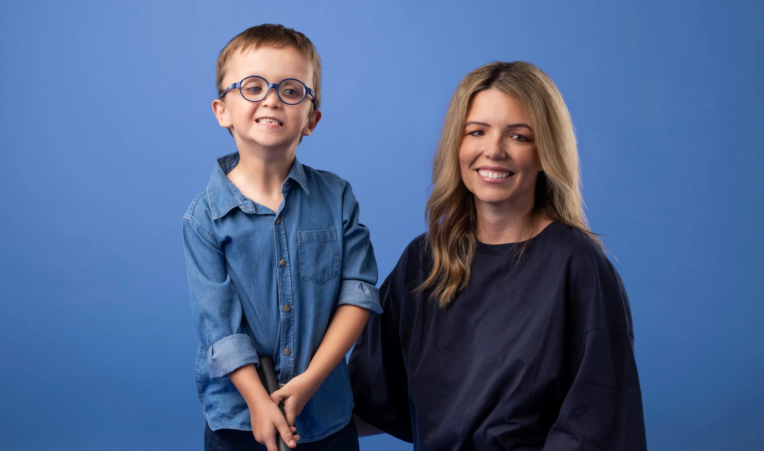 mother and son wearing blue
