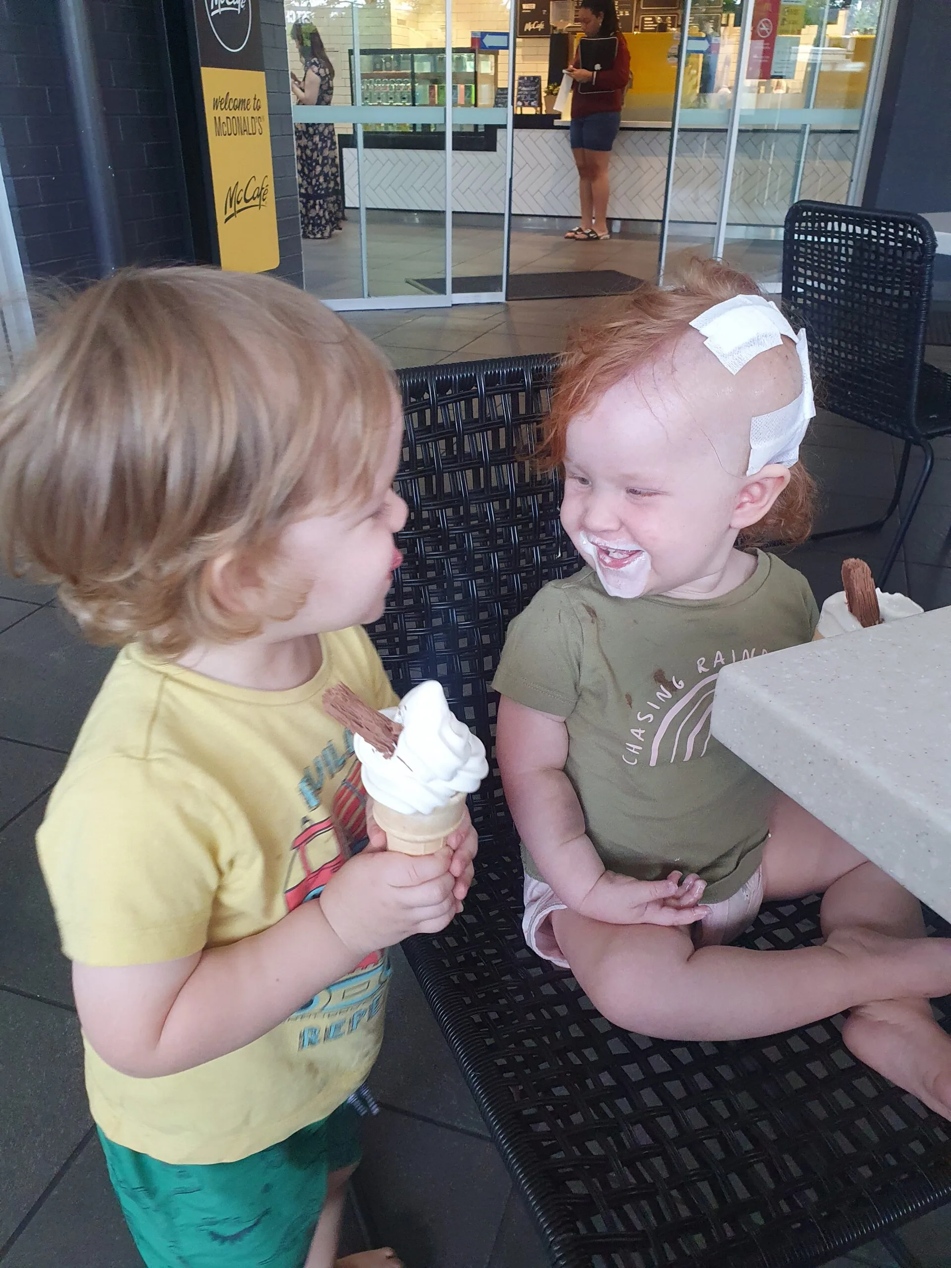 Image of siblings, one recovering from accident