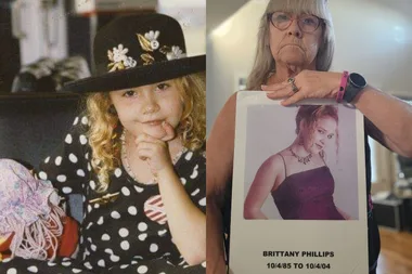 L: Brittany as a child R: Maggie holding a picture of Brittany