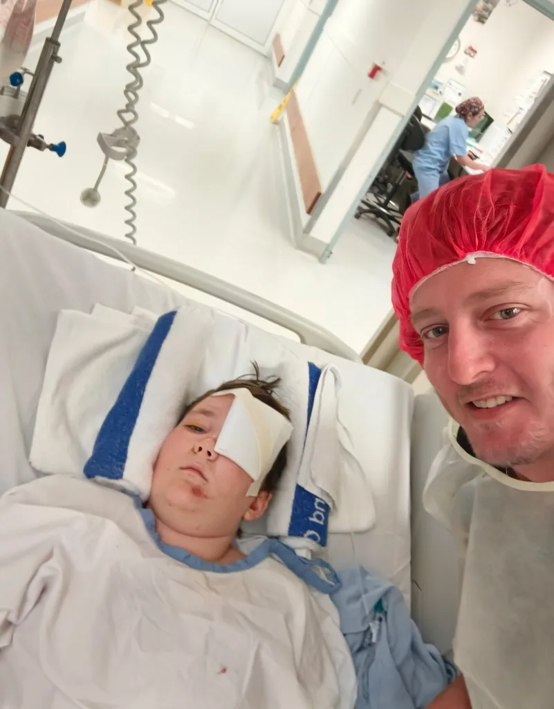 Image of father and son after accident