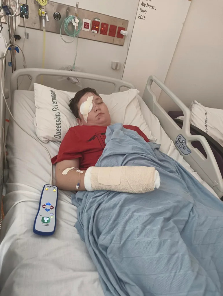 Image of young boy recovering in hospital after accident