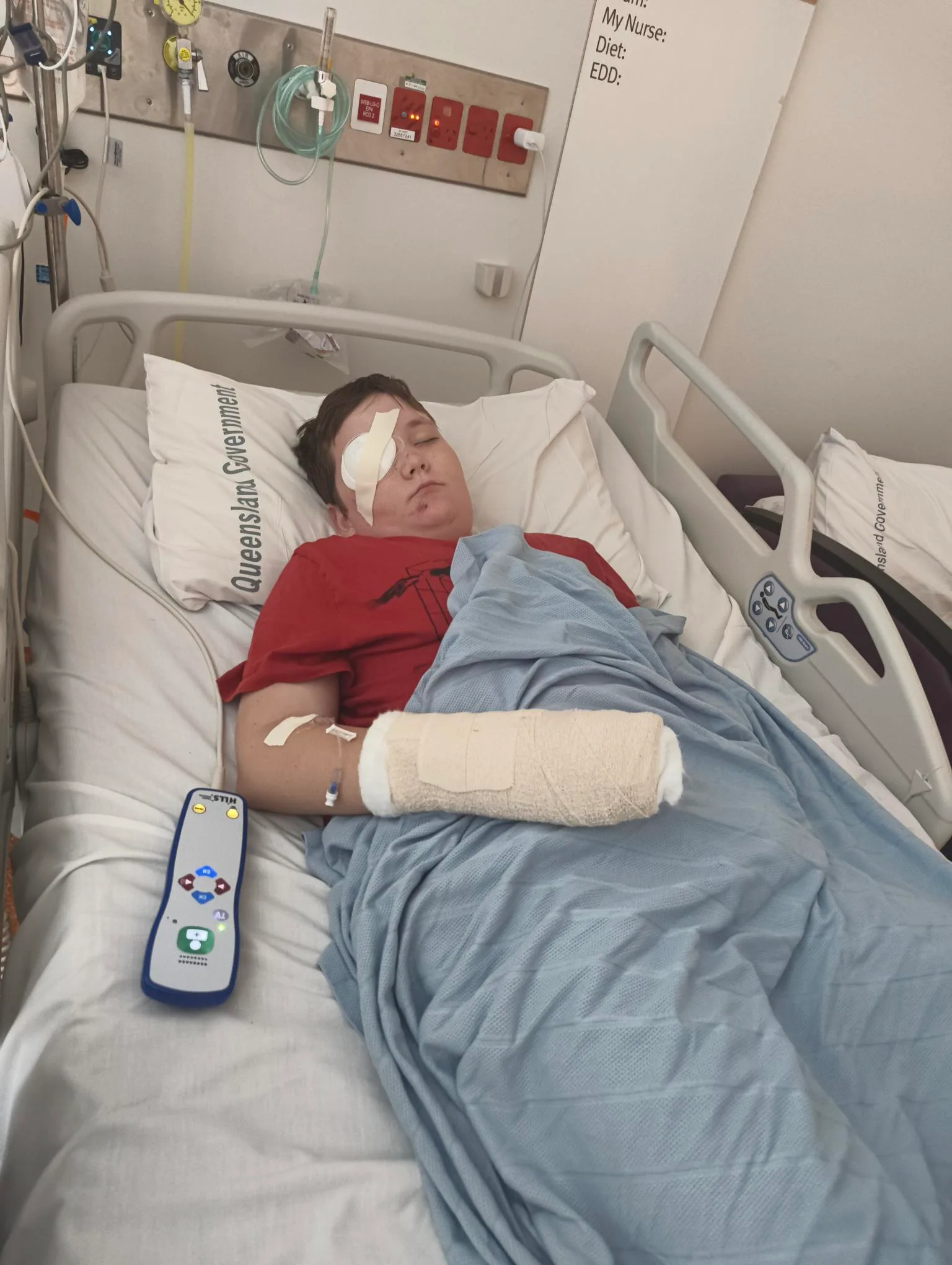 Image of young boy recovering in hospital after accident