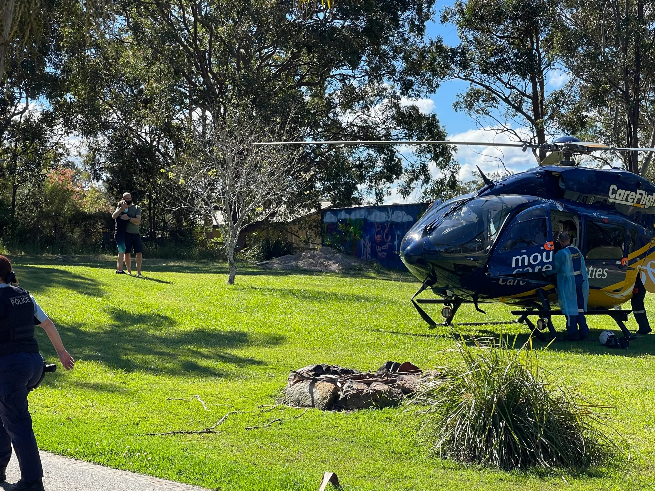 Helicopter and emergency services on acreage.