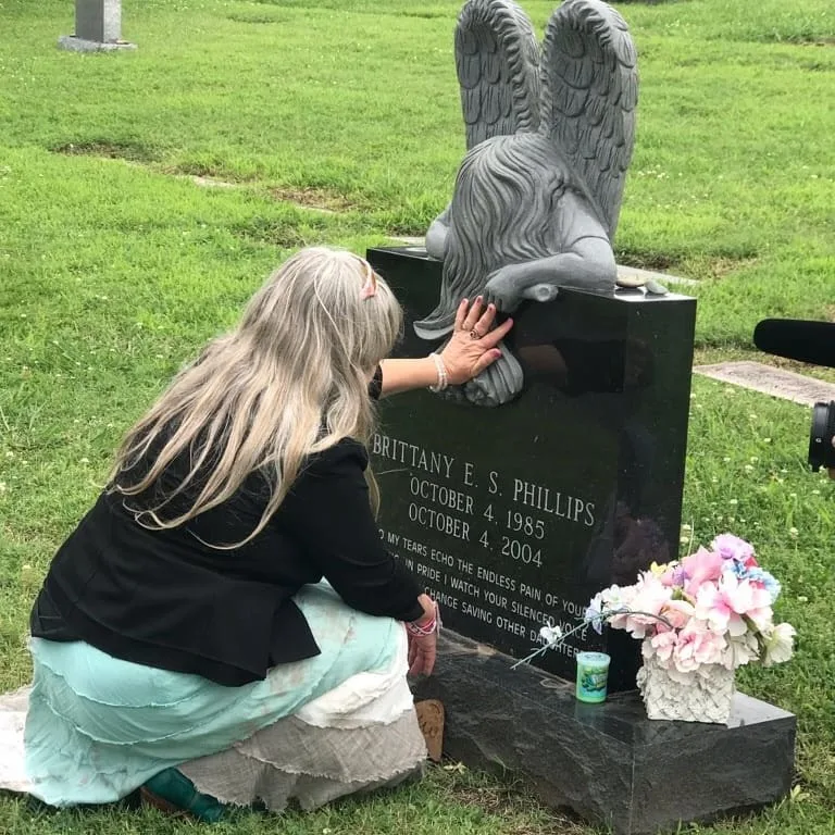 Maggie at Brittany's grave site