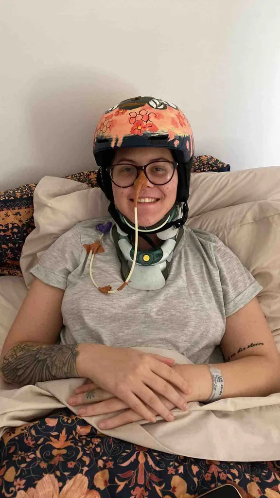 Image of woman wearing helmet