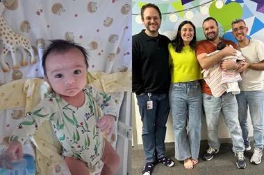 Left image - newborn baby born through surrogacy Right image - Family photo