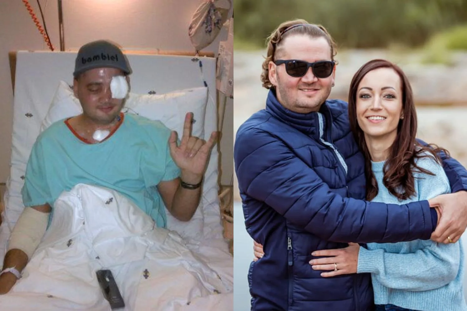 Jason in hospital. Jason and his wife.