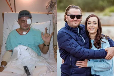 Jason in hospital. Jason and his wife.