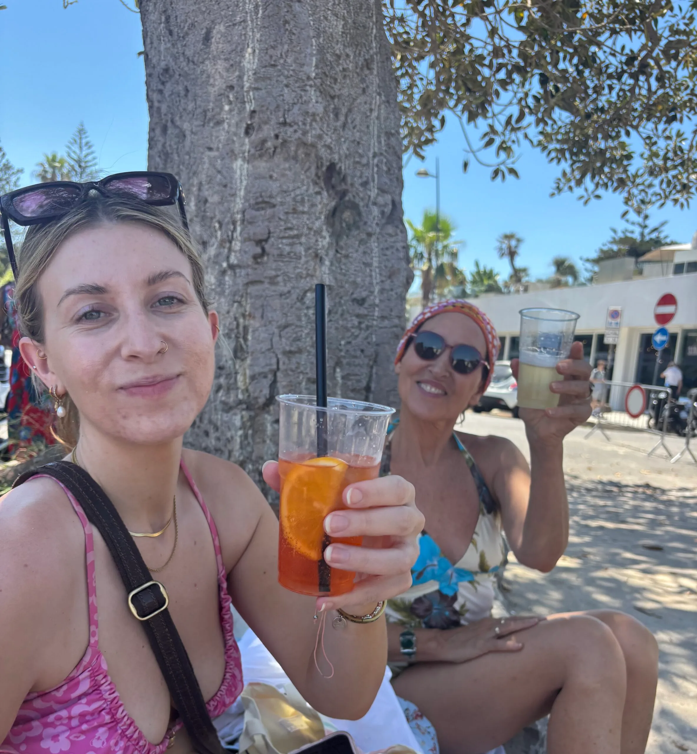 Sister Eloise and mum Mandy enjoying aperol spritz in Palermo
