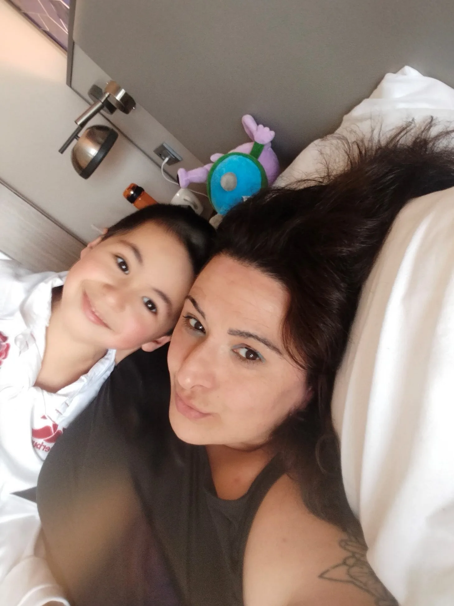 woman and son cuddled up