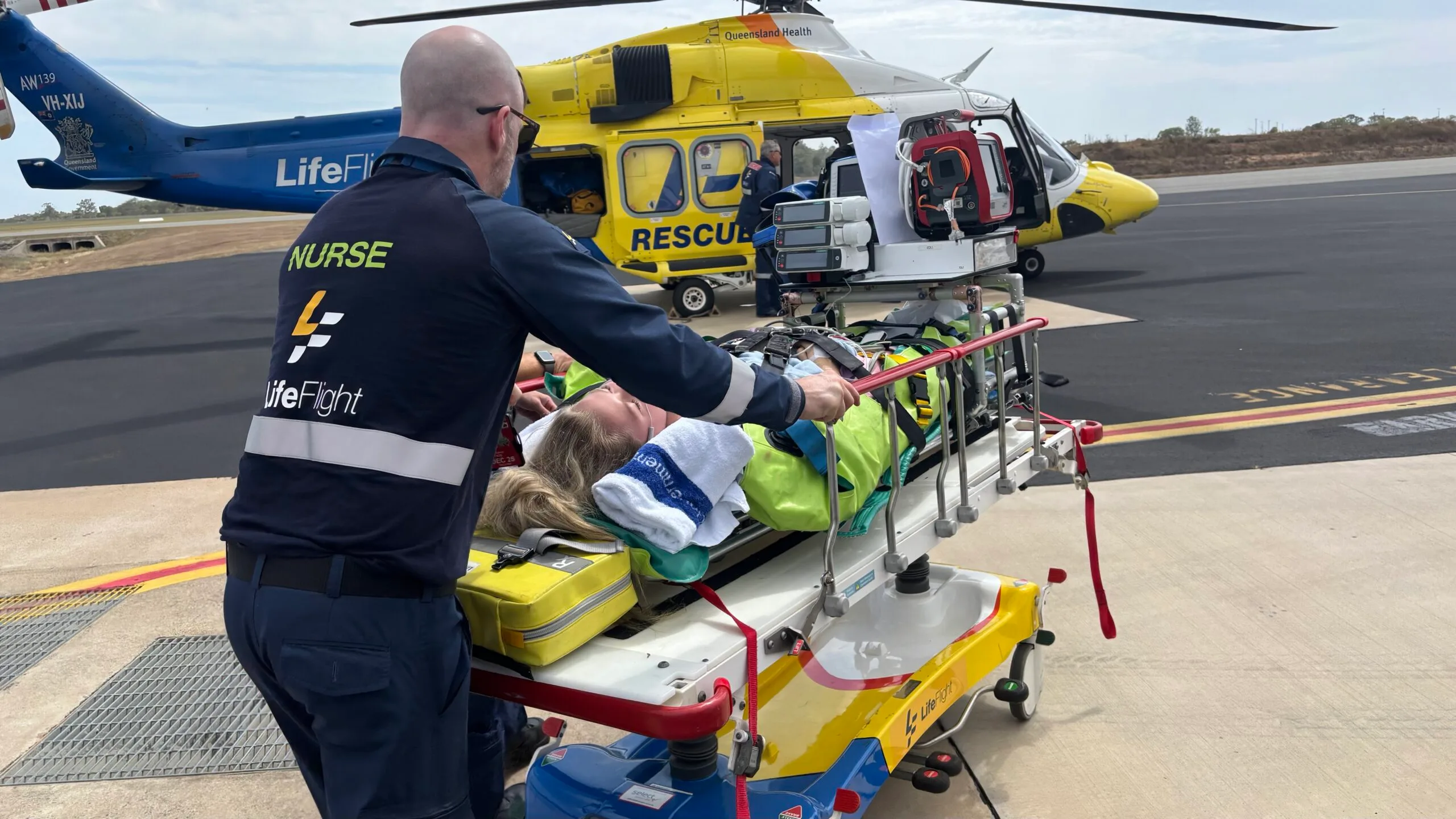 girl being airlifted by lifeflight