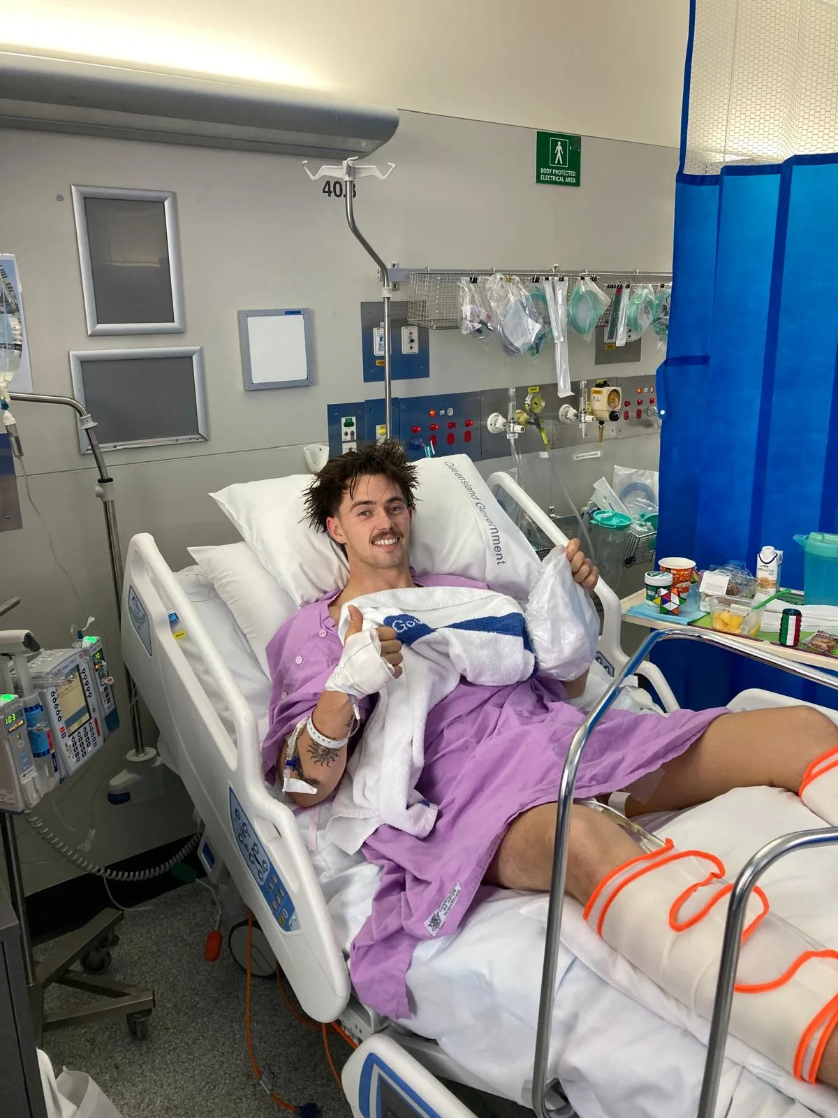 Image of boy in hospital after accident
