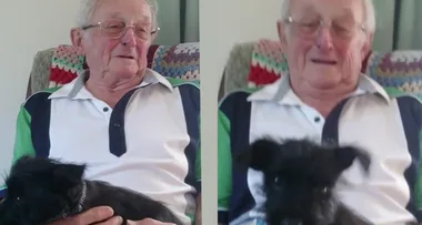 The heartwarming moment a grandson gifts his grandfather a puppy