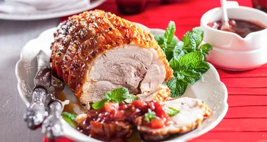 Roast pork with cranberry apple sauce