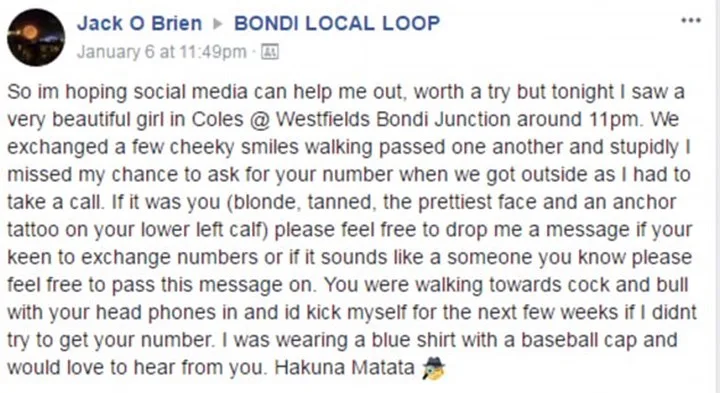 Jack posted a plea for help on the Facebook page of Bondi Local Loop