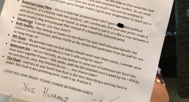 Frustrated hubby asks wife to PLEASE clean up her bathroom habits