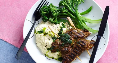 Lamb Skewers with Cauliflower Puree & Green Beans