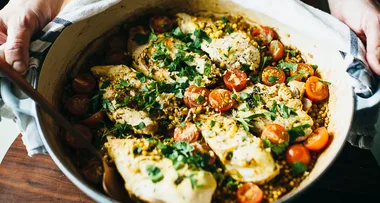 One pan chicken with pearl couscous