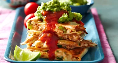 Chicken and cheese quesadillas with guacamole