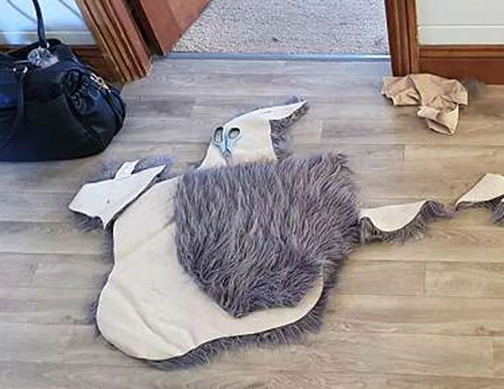 Shaniah cut the rugs before crafting them into a coat