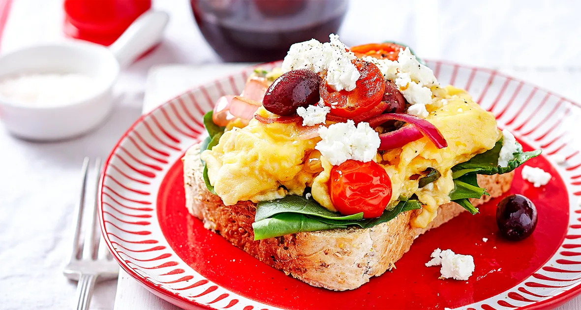 Greek scrambled eggs on toast Recipe | that's life!